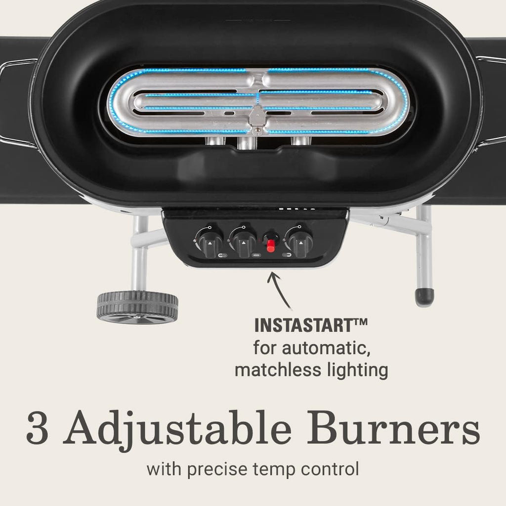 RoadTrip 285 Portable Stand-Up Propane Grill with 3 Adjustable Burners & Instastart Ignition, 20,000 BTUs of Power for Outdoor Cooking, Camping, Tailgating, Grilling, BBQs, & More wourant