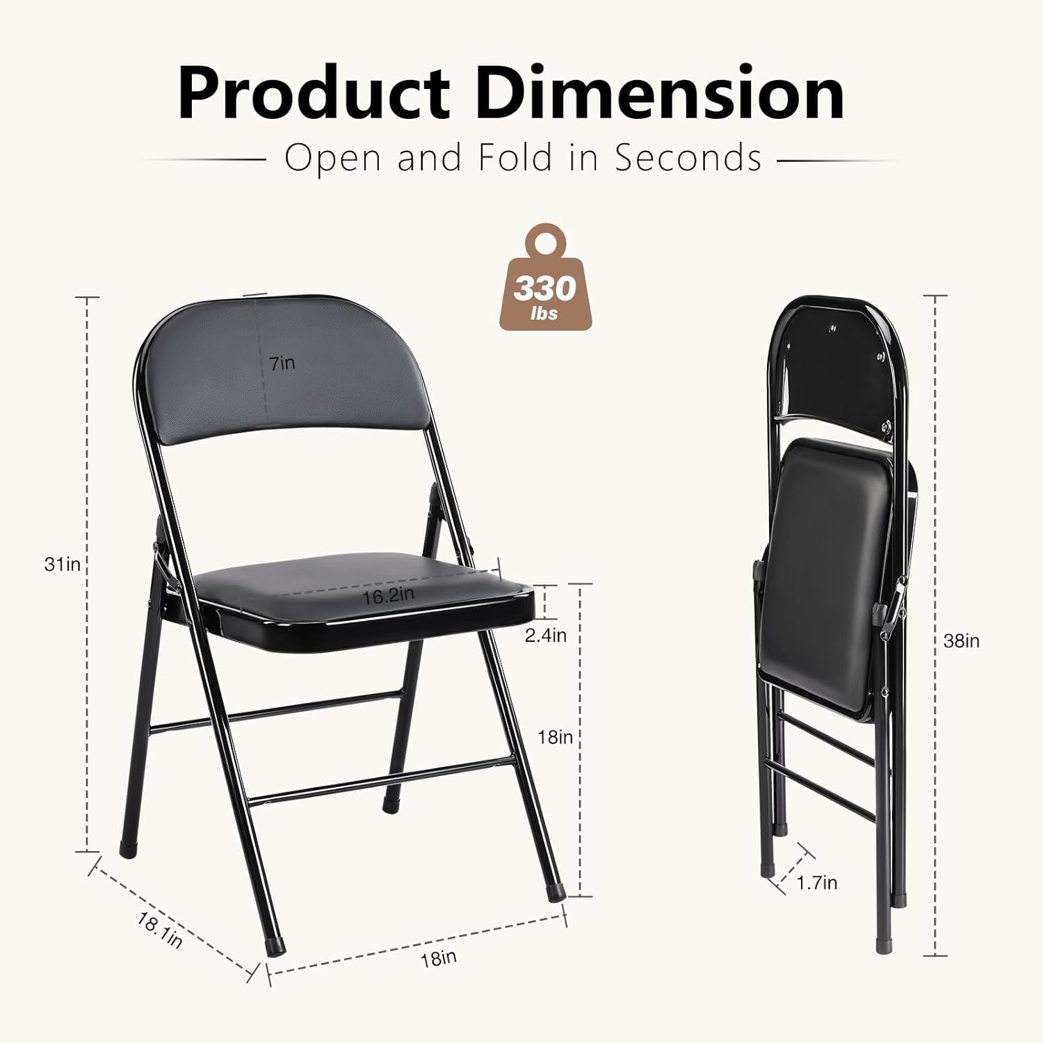 DUMOS 2 Pack Leather Padded Folding Chair, Indoor Outdoor Portable Stackable Commercial Seat wourant