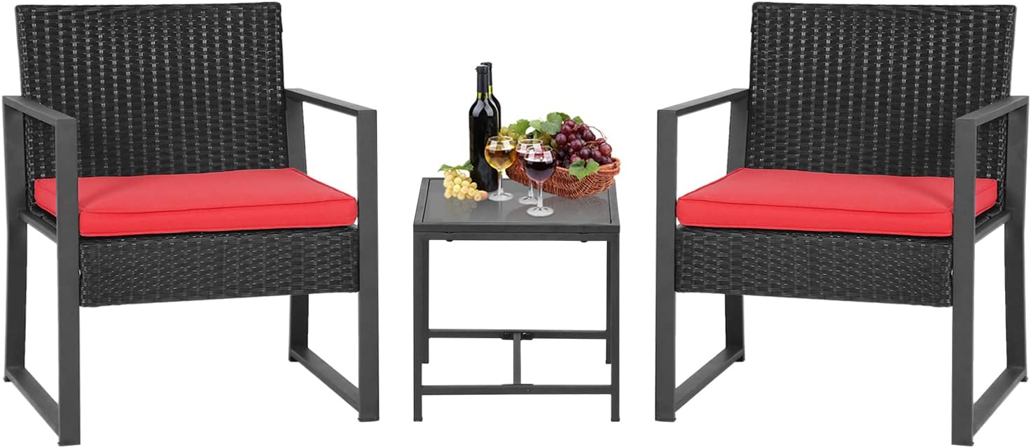 FDW | 4-Piece Patio Furniture Set | Black | Outdoor Wicker Furniture with Coffee Table | Modern Rattan Chairs Conversation Set | Outdoor Seating | Weather-Resistant | for Porch, Garden, Lawn woonhhop