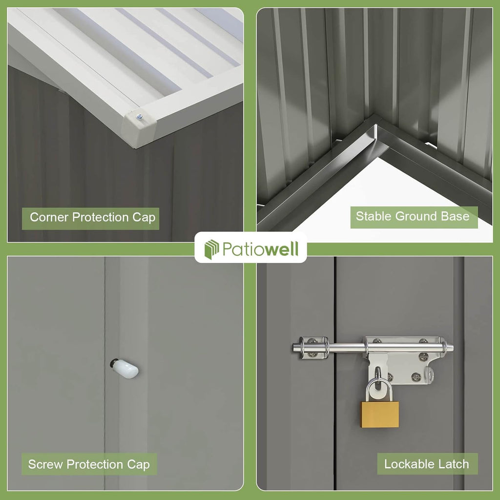 Patiowell 5x3 FT Outdoor Storage Shed Tool Shed with Sloping Roof and Lockable Door Metal Shed wourant