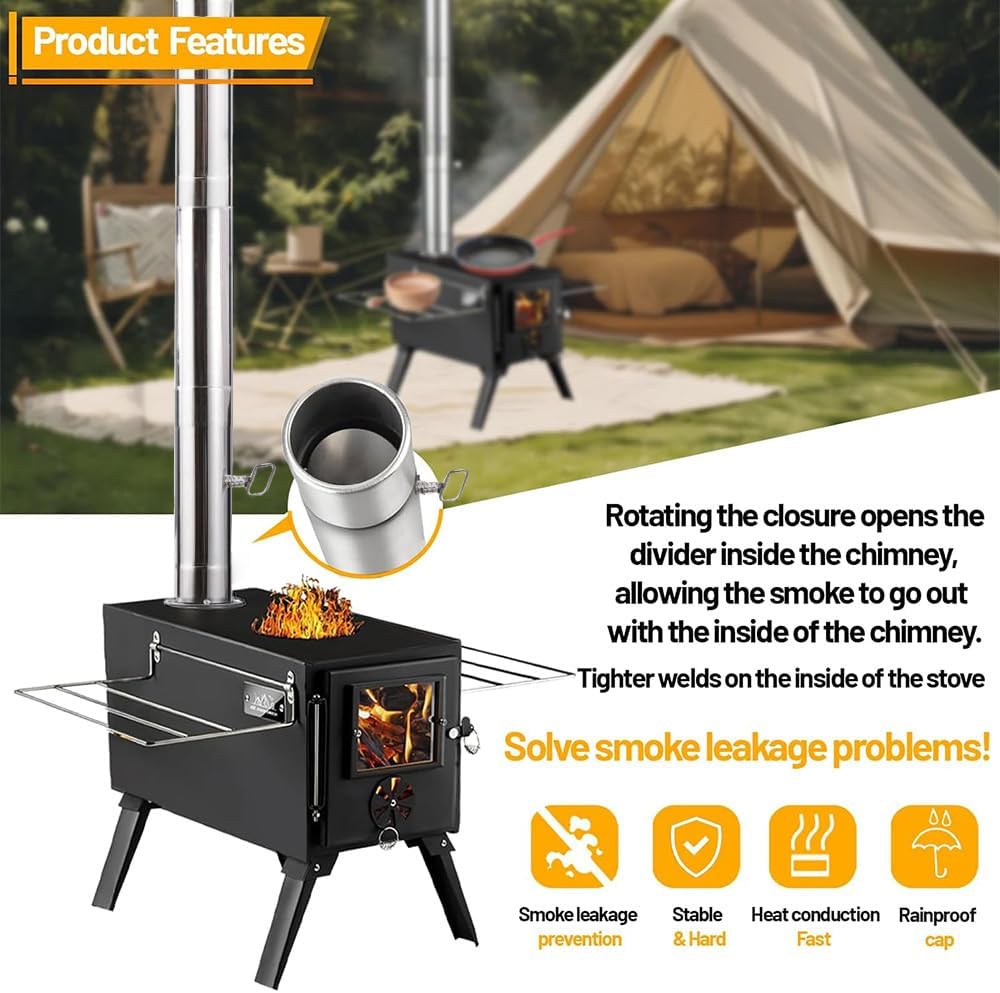 Hot Tent Stove Wood Stove, Small Wood Stove for Outdoor Heating and Cooking, Ice Fishing, Hunting wourant