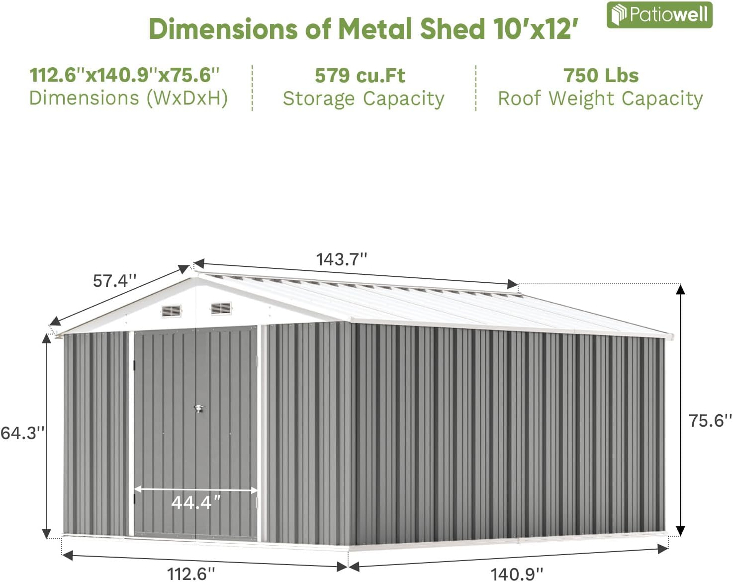 Patiowell 5x3 FT Outdoor Storage Shed Tool Shed with Sloping Roof and Lockable Door Metal Shed wourant