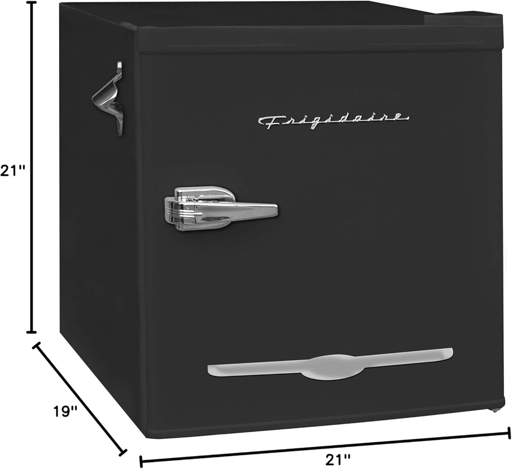 Frigidaire EFR176 Retro Compact Fridge with Chiller Mini Refrigerator with Built-in Bottle Opener for Office, Bedroom, Dorm Room or Cabin, 1.6 cu ft 16" D x 18" W x 18.5" H, Moonlight wourant