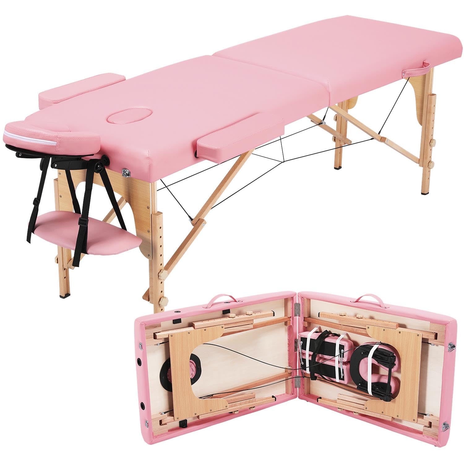 Yaheetech Massage Table Portable Lash Beds Spa Bed Massage Couch Foldable Spa Tables Adjustable 2 Fold with Non-Woven Bag 24 inch, Black wourant