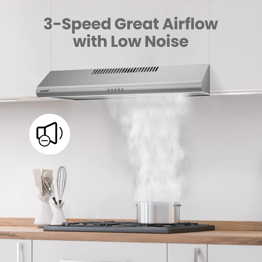 Comfee 30" Under Cabinet Ducted/Ductless Convertible Slim Vent Durable Stainless Steel Kitchen Reusable Filter wourant
