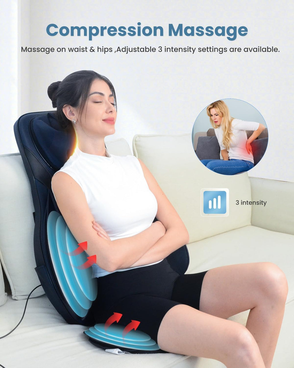 COMFIER Massager Chair with Heat Shiatsu Neck Back Massager Portable with Compress & Rolling Massage Chair Pad for Full Back Neck & Shoulders Full Body Pain wourant