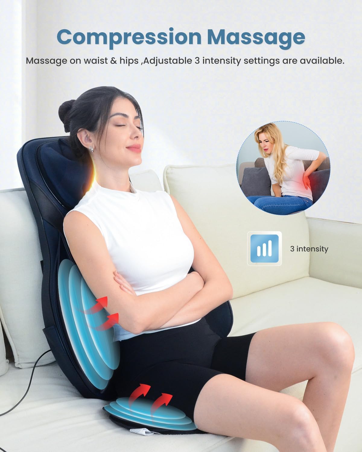 COMFIER Massager Chair with Heat Shiatsu Neck Back Massager Portable with Compress & Rolling Massage Chair Pad for Full Back Neck & Shoulders Full Body Pain wourant