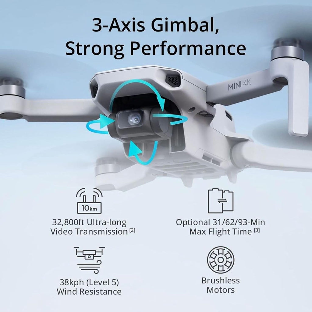 DJI Mini 4K, Drone with 4K UHD Camera for Adults, Under 249 g, 3-Axis Gimbal Stabilization, 10km Video Transmission, Auto Return, Wind Resistance, 1 Battery for 31-Min Max Flight Time, Intelligent Flight wourant