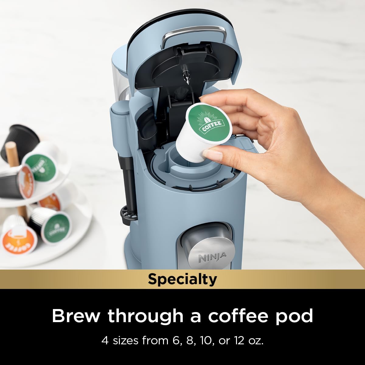 Ninja Pods & Grounds Single-Serve Coffee Maker, K-Cup Pod Compatible, Brews Grounds, Compact Design, 56-oz. Reservoir, 6-oz. Cup to 24-oz. Travel Mug Brew Sizes, Iced Coffee Maker, Stone, PB041ST wourant