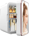 Skincare Fridge, 6L/10 Can Mini Fridge for Bedroom with Dimmable LED Mirror, Portable Cooler & Warmer Small Compact Refrigerator for Skincare, Cosmetics, Bedroom and Office, White wourant