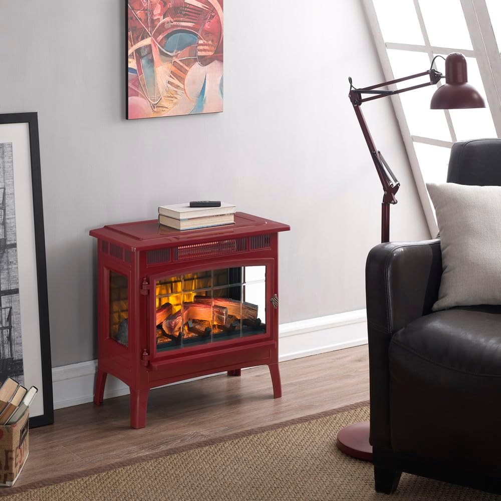 Freestanding Electric Fireplace Stove Heater with 3D Flame Effect for 1,000 Sq. Ft wourant