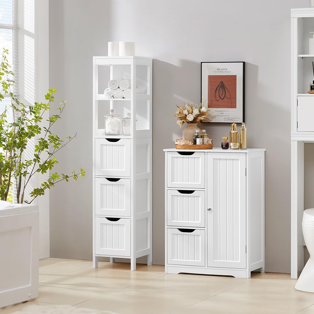 Bathroom Floor Cabinet, Wooden Storage Cabinet with 2 Drawers, Multifunctional Side Organizer Rack Stand Table wourant