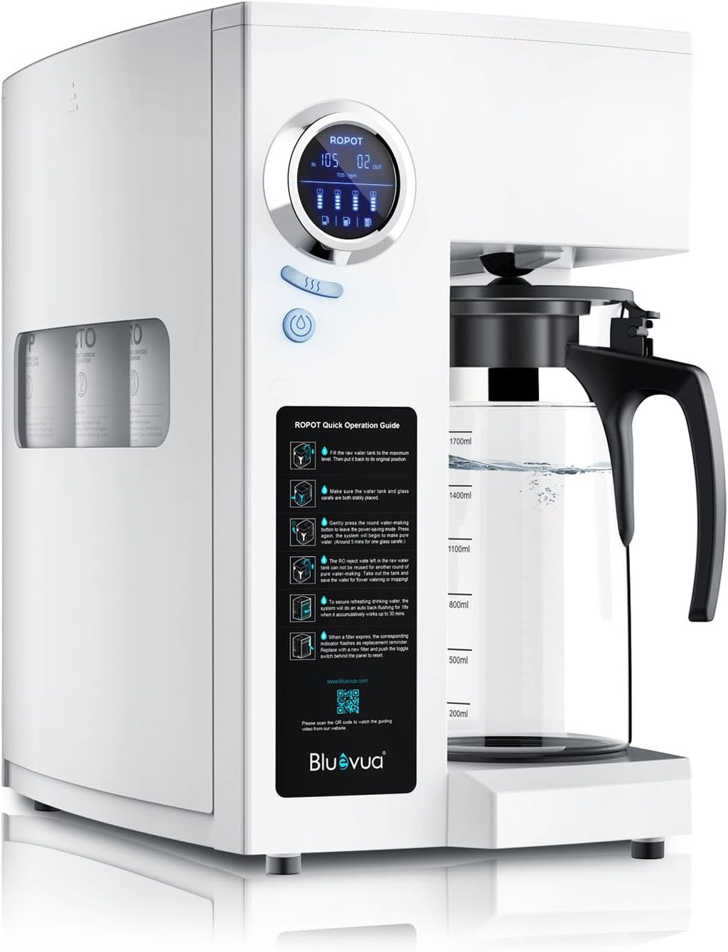 Bluevua RO100ROPOT-UV Reverse Osmosis System Countertop Water Purifier - 6-stage purification with UV and remineralization, reverse osmosis filtration wourant