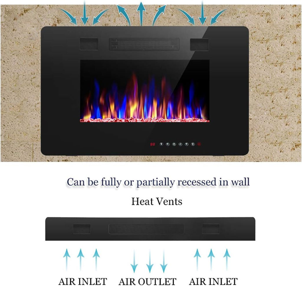 R.W.FLAME 60" Recessed and Wall Mounted Electric Fireplace, Low Noise, Fit for 2 x 6 Stud, Remote Control with Timer, Touch Screen, Adjustable Flame Color and Speed, 750-1500W wourant