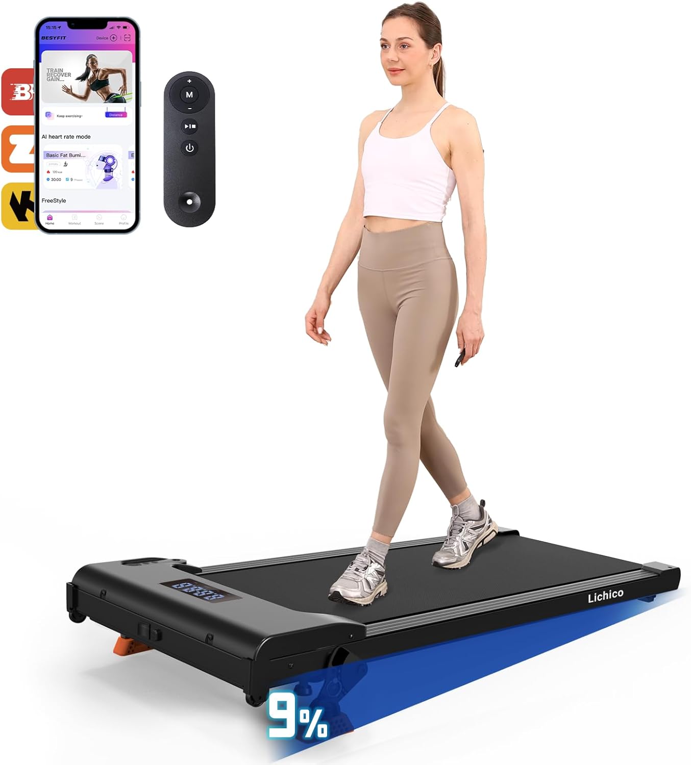 Lichico Walking Pad Under Desk Treadmill, Ultra-Quiet Brushless Electric Walking and Jogging Treadmill with Remote Control wourant
