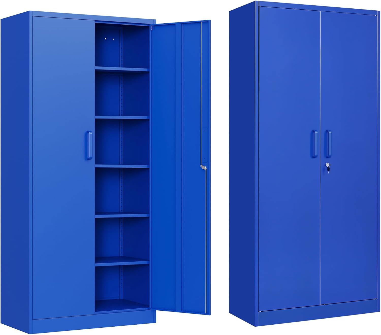Metal Storage Cabinet with 2 Doors and 6 Shelves,Black Metal Cabinet with Lock,71" Lockable Garage Storage Cabinets,Locking File Cabinet,Steel Tool Cabinets for Home,Office,Garage,Shop,School wourant