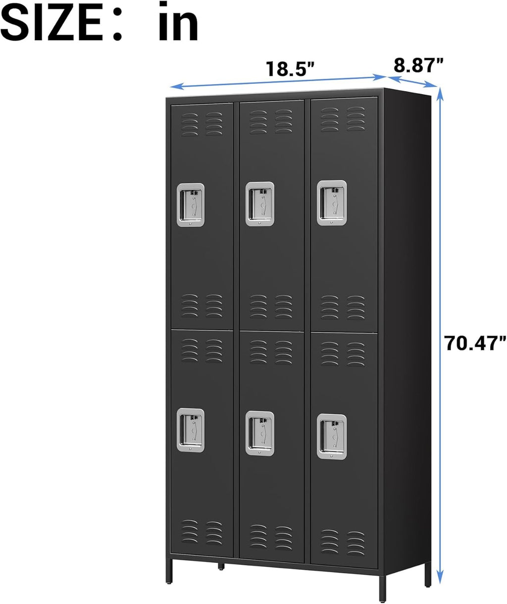 GAOMON Locker for Employees, 6 Doors Locker Cabinet with Hooks, Storage Locker for Home, Office, Gym, School, Assembly Required, Black wourant