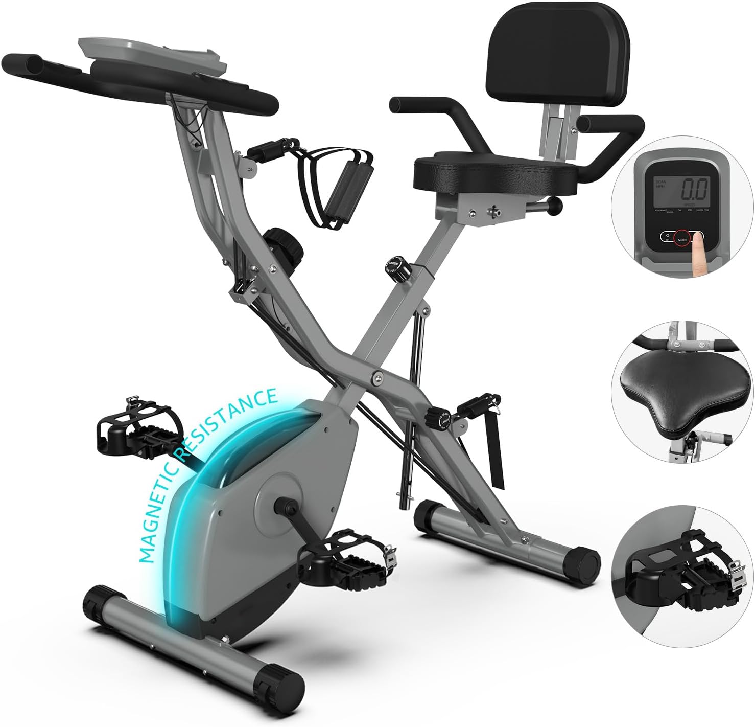 Foldable Exercise Bike Stationary Bikes for Home, 5 IN 1 Indoor Workout Bike, Cycling Bike with 16-Level Quiet Magnetic Resistance, 6.6 LBS Flywheel and 300LBS Capacity, 2025 Designed 817 X-bike wourant