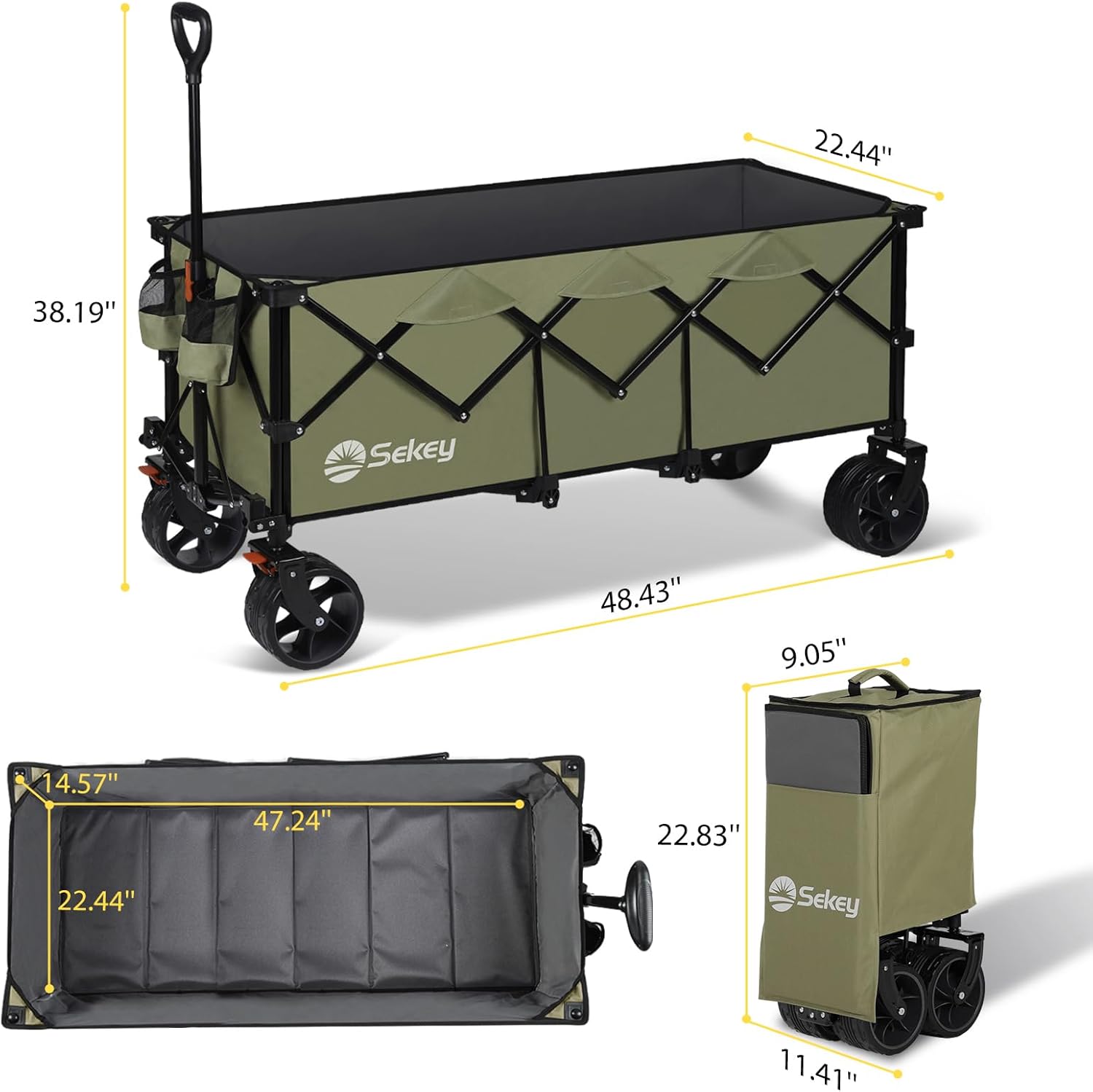 Sekey 48 Inch Long Foldable Extended Travel Cart, 440 Lbs Load Capacity, Heavy Duty 300 Liter Folding Multi-Purpose Garden Cart wourant