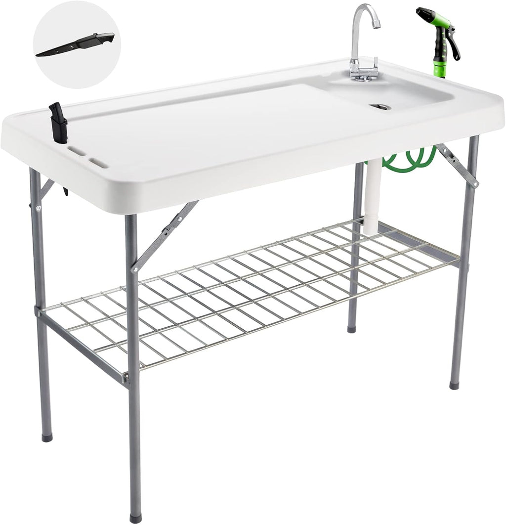 Folding Fish Cleaning Table Portable Camping Sink Table with Faucet Drain Hose and Sprayer Outdoor Fish Fillet Cleaning Station wourant