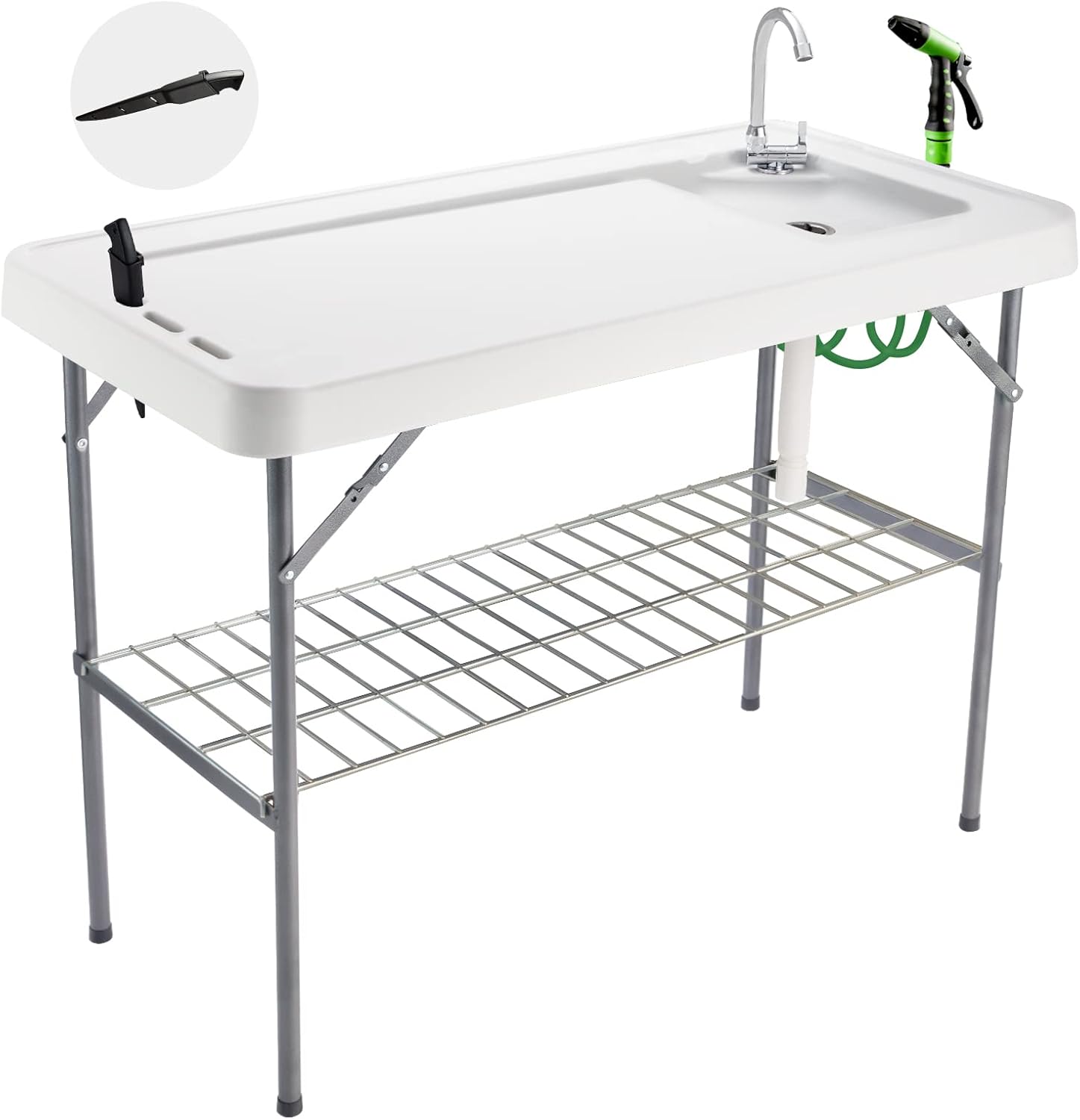Folding Fish Cleaning Table Portable Camping Sink Table with Faucet Drain Hose and Sprayer Outdoor Fish Fillet Cleaning Station wourant
