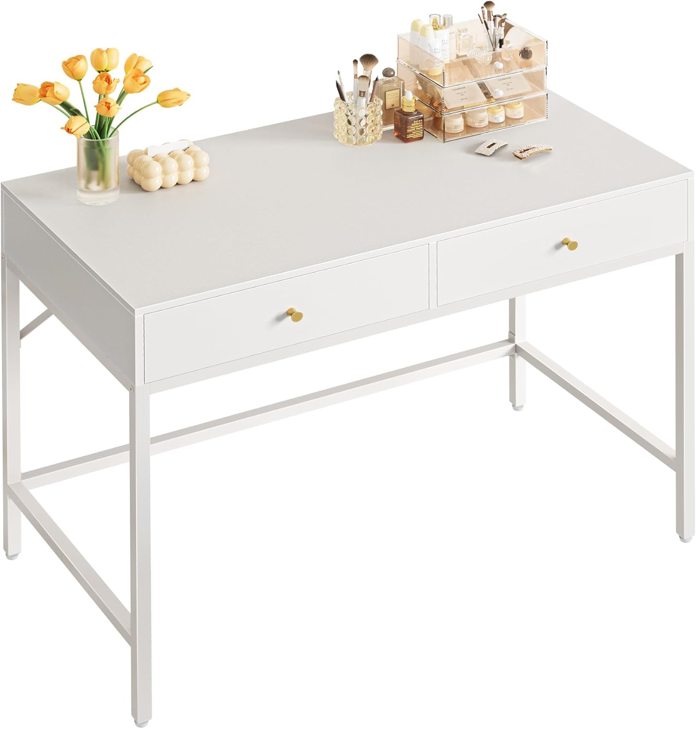 SUPERJARE Vanity Desk with Drawers, 47 inch Computer Desk, Simple Home Office Desks wourant