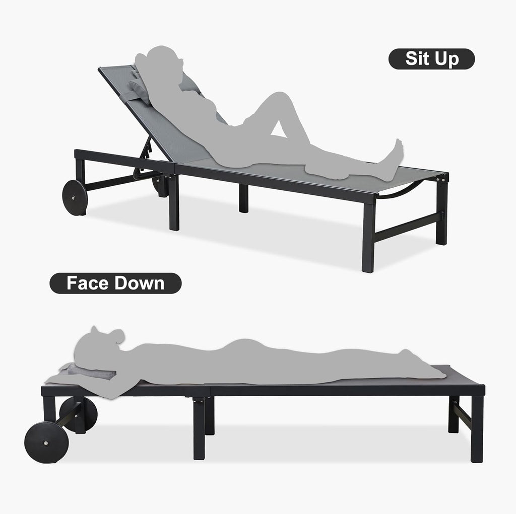 PURPLE LEAF Patio Tanning Lounge Chair Set with Face Down Hole Outdoor Aluminum Adjustable Reclining Chairs Wheels Pillows and Table for Poolside Beach Sunbathing Lounger, Beige wourant
