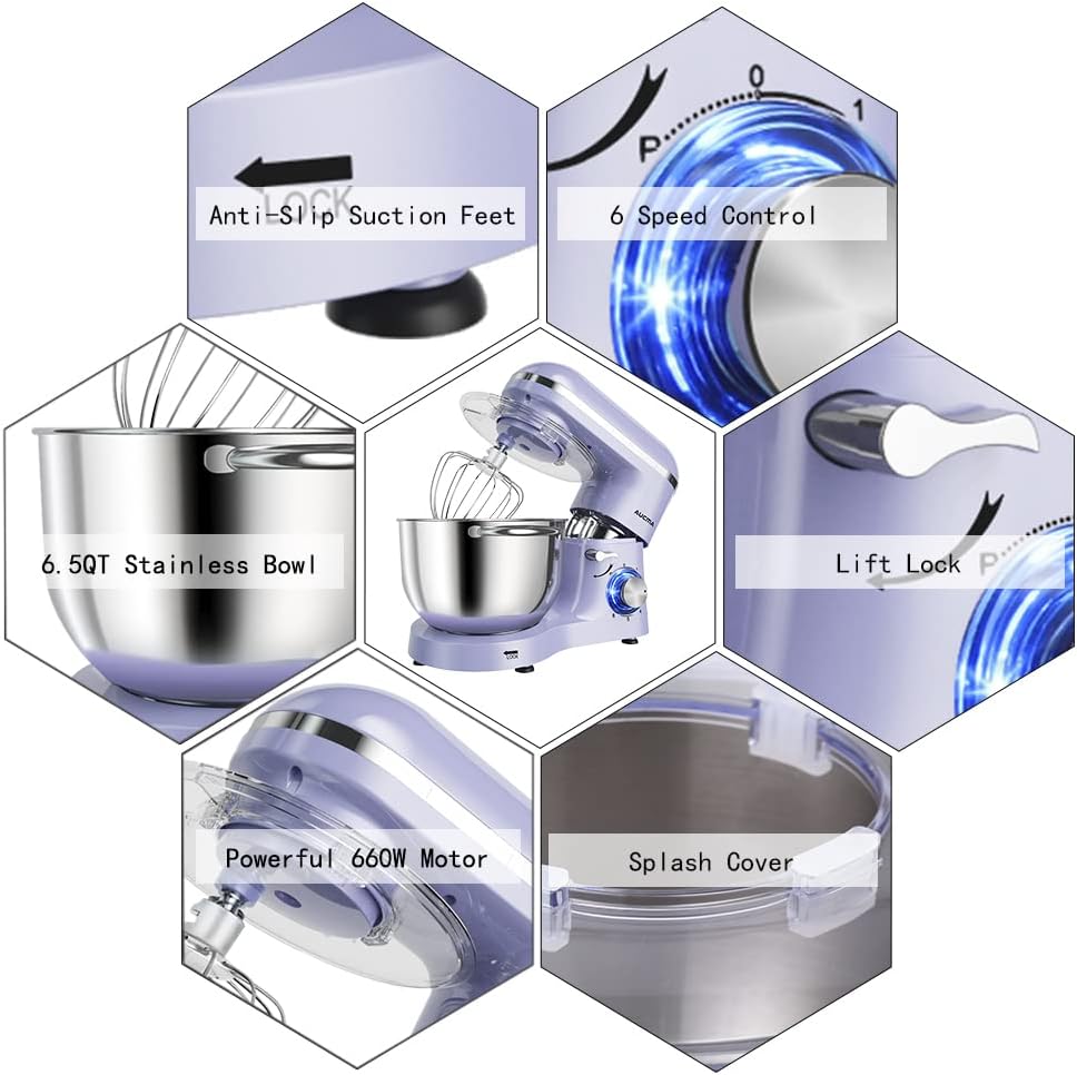 Aucma Stand Mixer,6.5-QT 660W 6-Speed Tilt-Head Food Mixer, Kitchen Electric Mixer with Dough Hook wourant