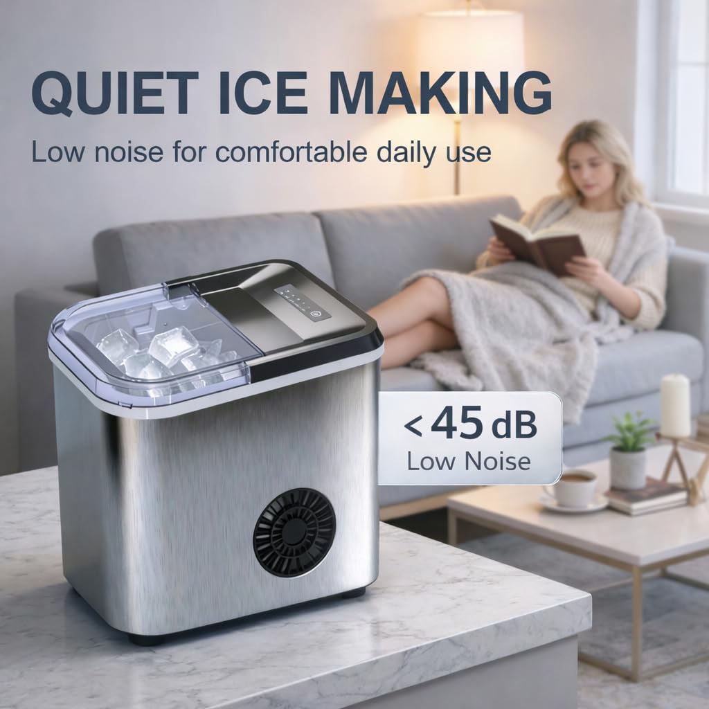 38lbs Per Day Countertop Ice Maker, 9 Ice Cubes in 3.5 Minutes, Self-Cleaning Portable Ice Machine with 2 Bullet Sizes for Kitchen, Camping, RV, and Party woonhhop