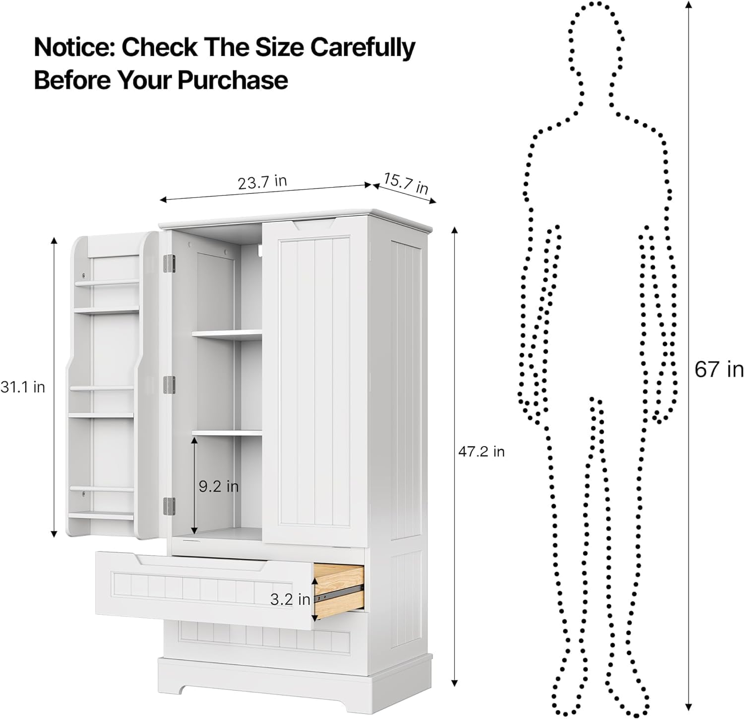 Gizoon Kitchen Pantry Cabinet with Drawers Freestanding Bathroom Storage Cabinet with Doors and Shelves, 47 Inch Small Pantry Cabinet wourant