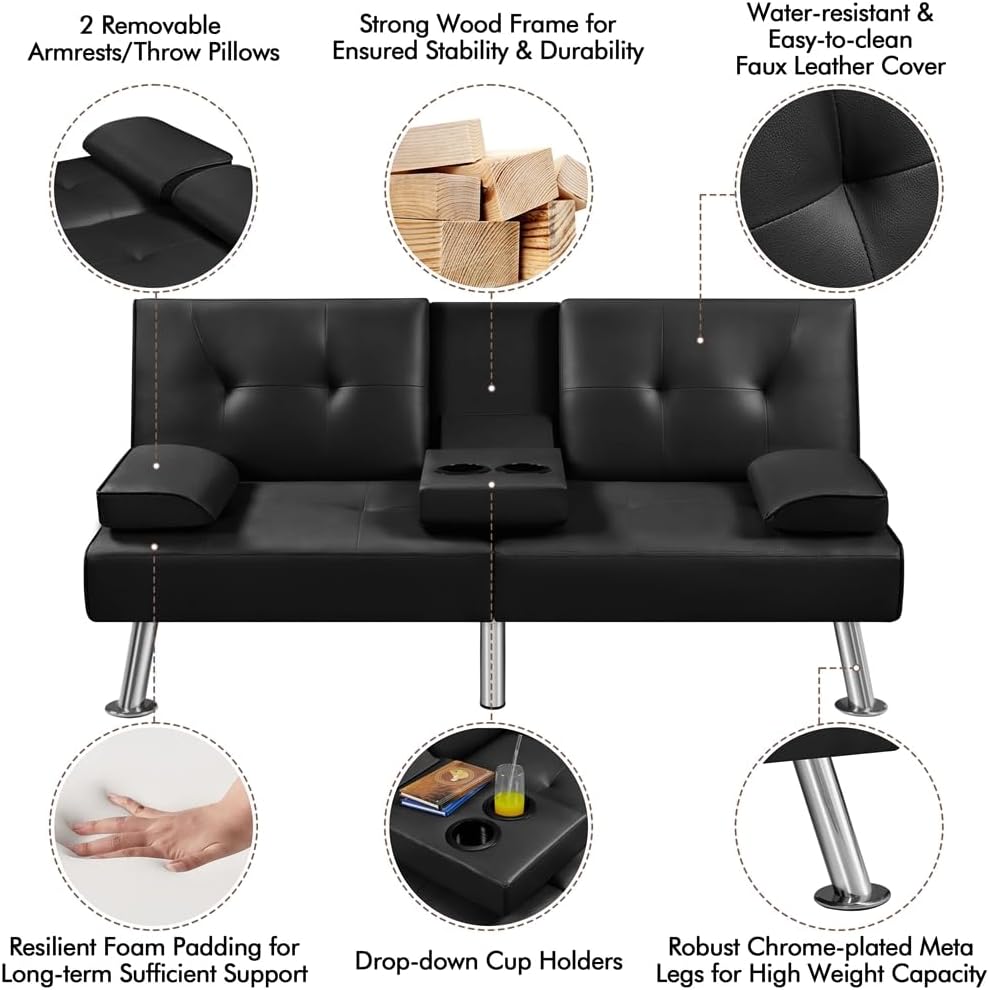 Convertible Sofa Bed Modern Imitation Leather Home Recliner Flip Double Sofa Folding Sofa Bed Guest Bed wourant