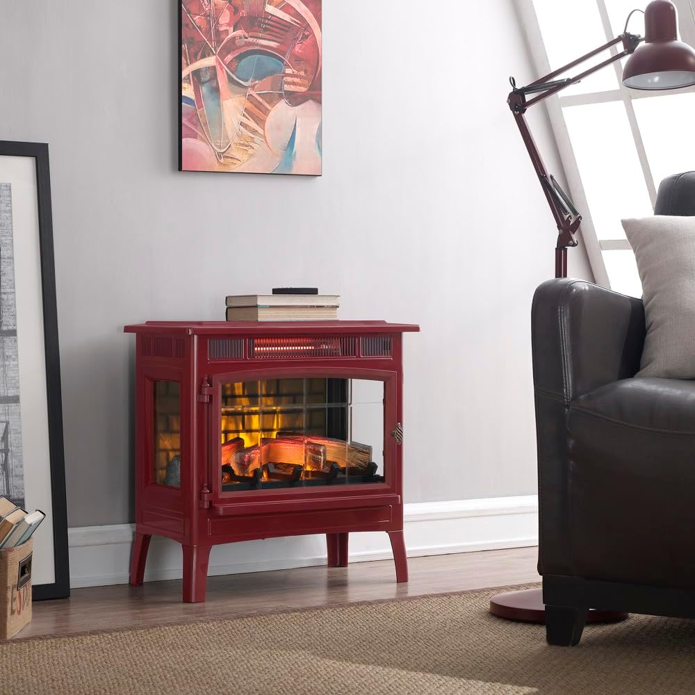 Freestanding Electric Fireplace Stove Heater with 3D Flame Effect for 1,000 Sq. Ft wourant