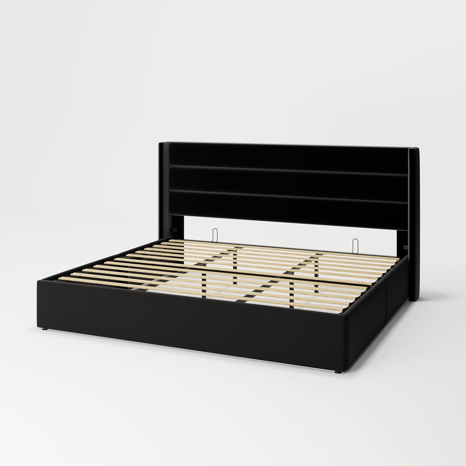 Allewie Queen Size Lift Up Storage Bed Modern Wingback Headboard Hydraulic Support wourant