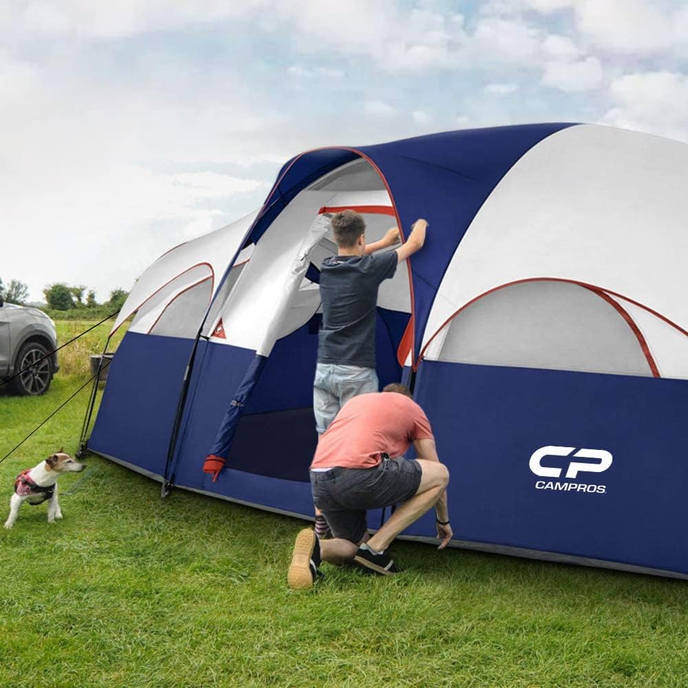 CAMPROS CP Tent 8 Person Camping Tents, Weather Resistant Family Tent, 5 Large Mesh Windows, Double Layer, Divided Curtain for Separated Room, Portable with Carry Bag wourant