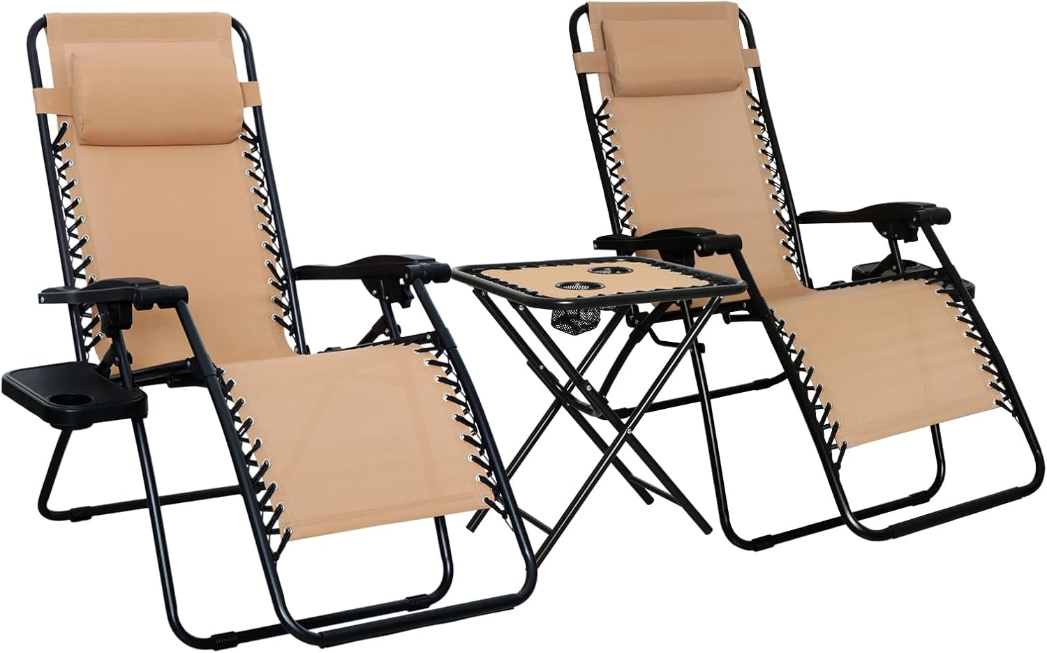 Amazon Basics Outdoor Patio Mesh Adjustable Zero Gravity Lounge Chair Recliners set of 2 with Side Table, 35 x 26 x 43 inches, Beige wourant