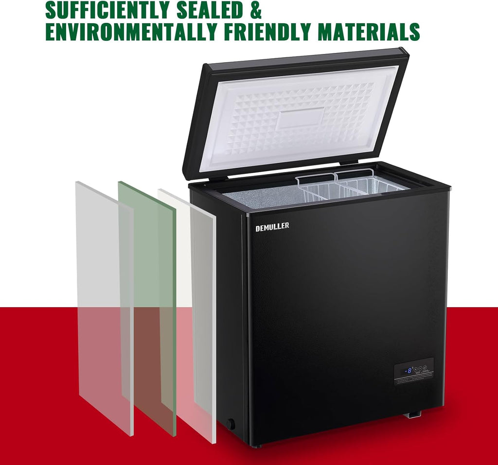 Chest Freezer 5.0Cubic Feet Deep Freezer Freestanding Freezers Removable Stainless Steel Basket wourant