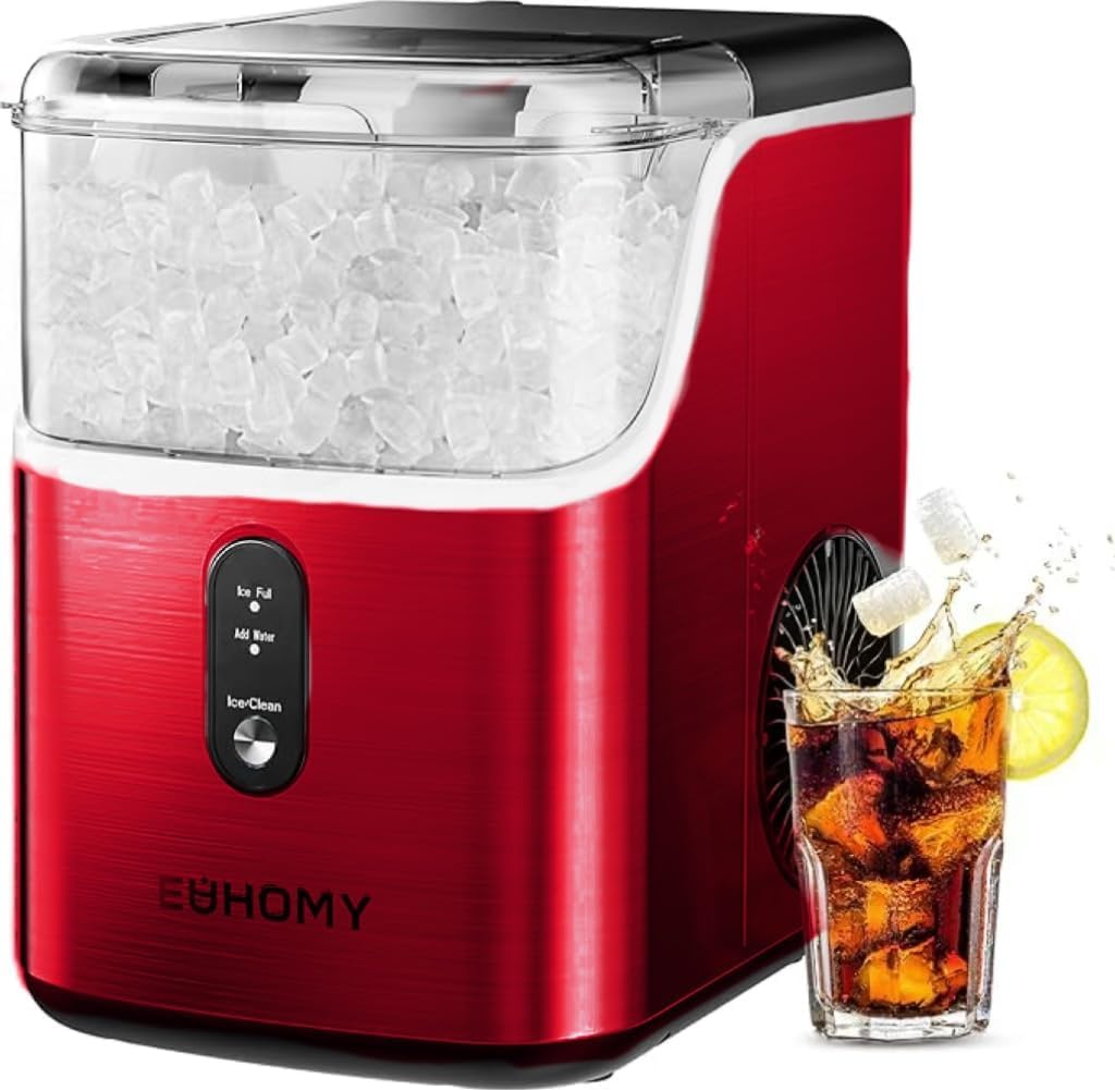 EUHOMY Nugget Ice Maker Countertop, Ready in 7 Mins, 34Lbs/24H Pebble Ice Maker Machine, Self-Cleaning Countertop Sonic Ice Makers with Ice Scoop&Basket, Pellet Ice Maker for Home, Stainless Steel woonhhop