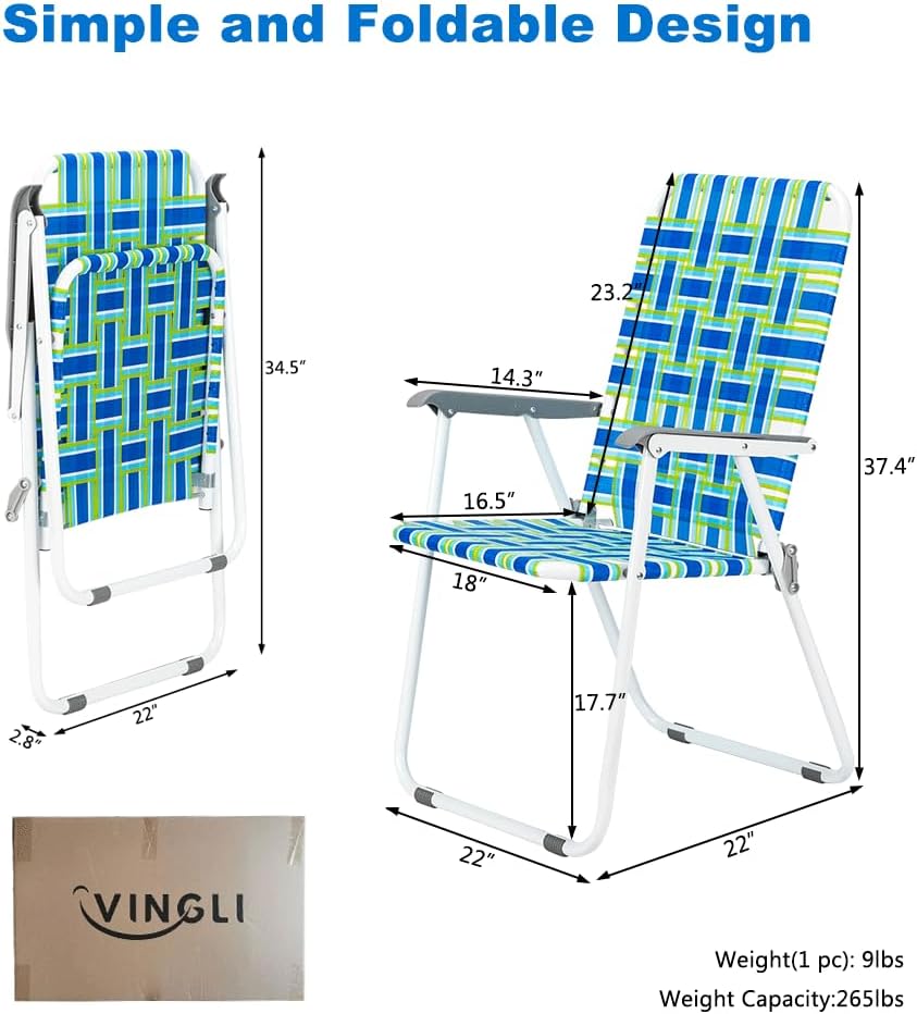 VINGLI Patio Lawn Webbed Folding Chairs Set of 2, Outdoor Beach Portable Lawn Chair Camping Chair Beach Chair wourant