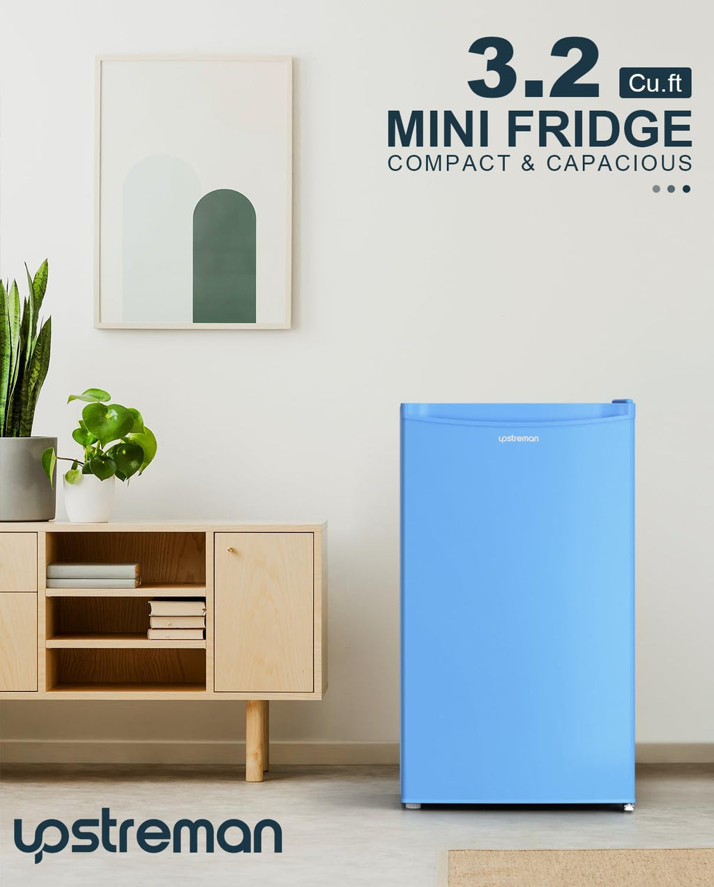 Upstreman 3.2 Cu.Ft Mini Fridge with Freezer, Single Door Mini Fridge, Dorm Fridge, Adjustable Thermostat, Mini Refrigerator for Bedroom, Office, Dorm, Black-BR321 wourant