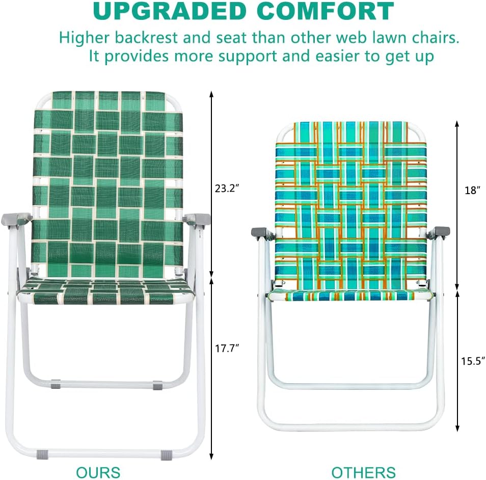 VINGLI Patio Lawn Webbed Folding Chairs Set of 2, Outdoor Beach Portable Lawn Chair Camping Chair Beach Chair wourant