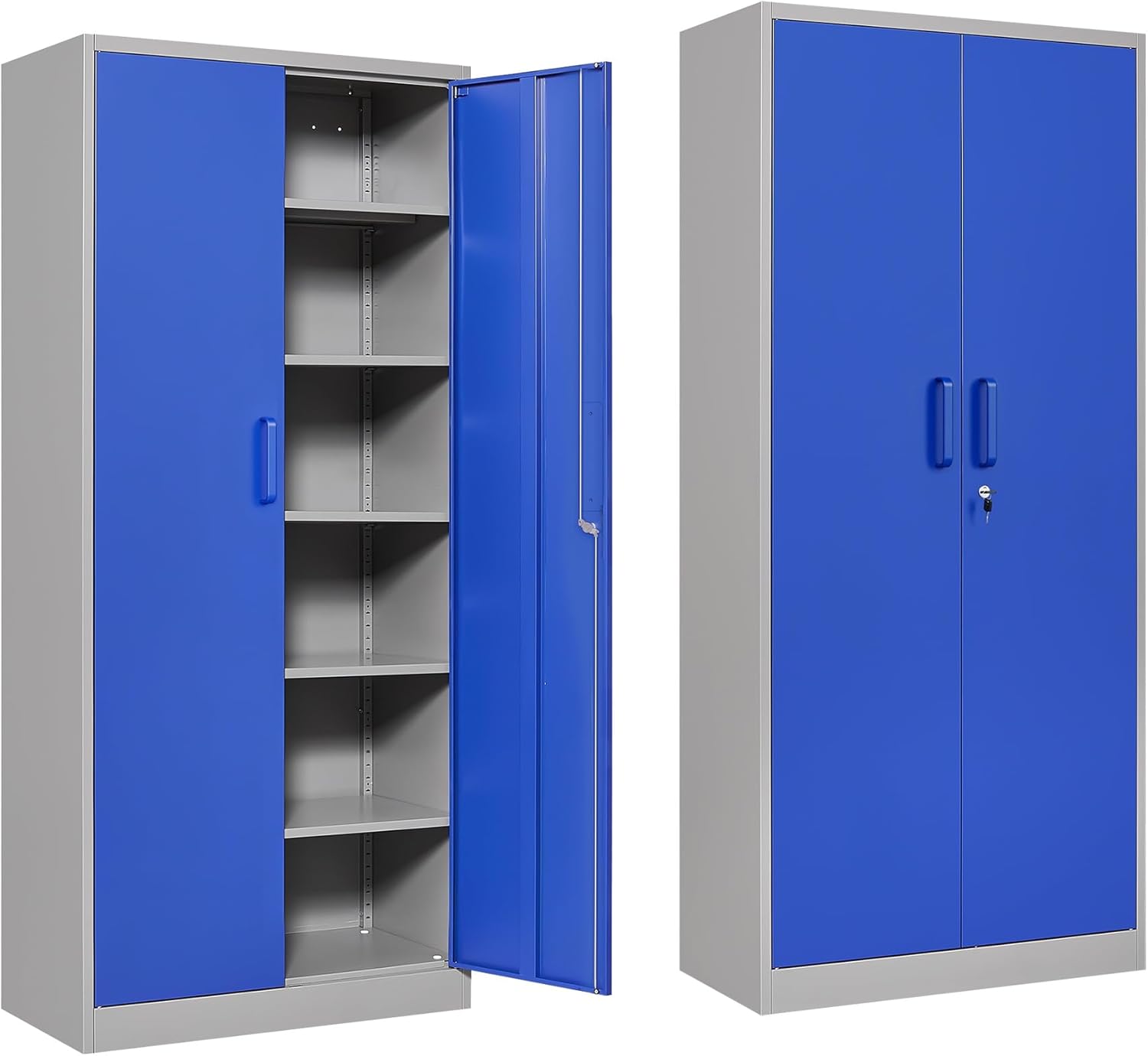 Metal Storage Cabinet with 2 Doors and 6 Shelves, Black Metal Cabinet with Lock, 71 Inch Lockable Garage Storage Cabinet wourant