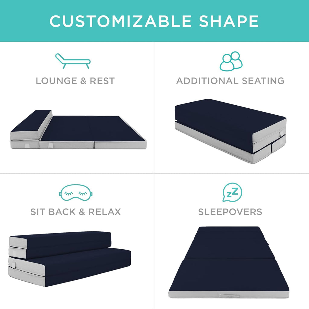 4in Portable Queen-Size Mattress, Tri-Fold Mattress for Camping, Guest, Toddler wourant