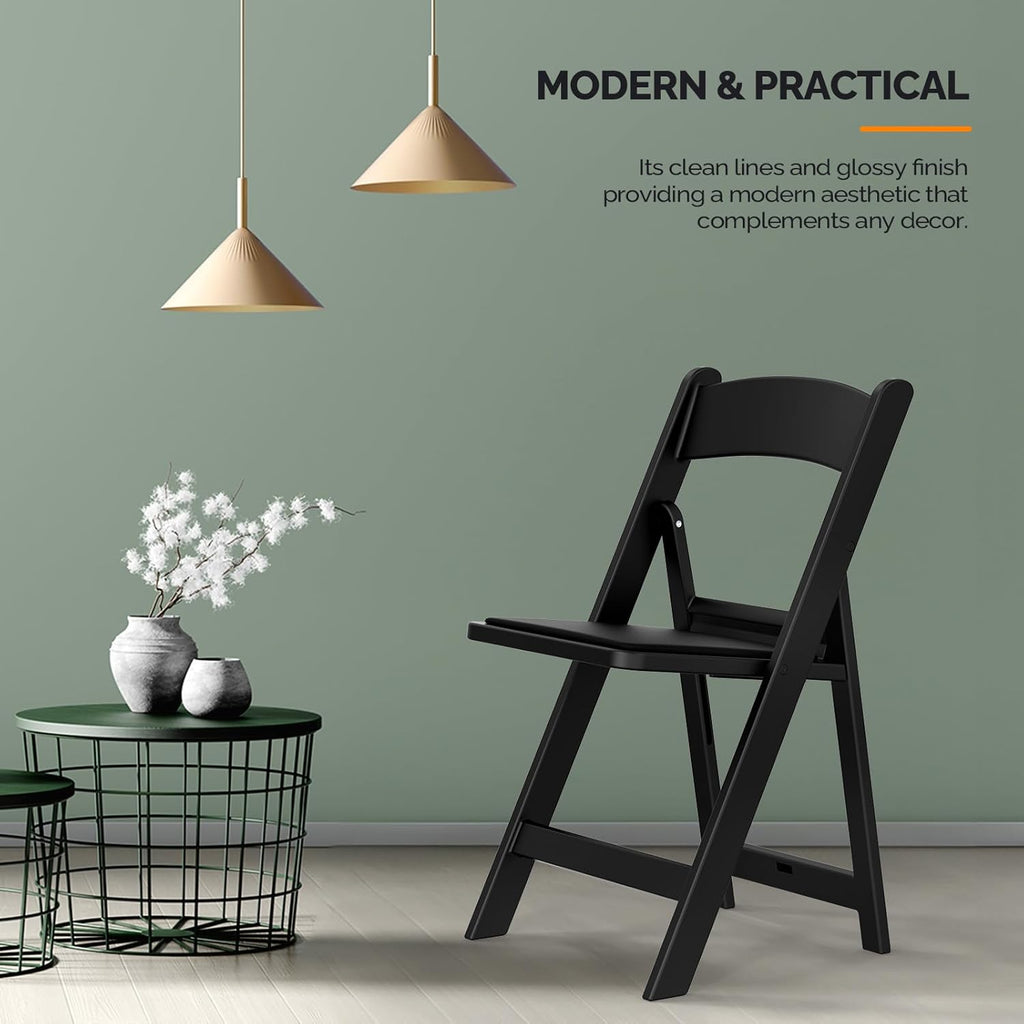 VINGLI Resin Folding Chair with Cushion Foldable Plastic Chair with Comfortable Cushioned Seat wourant