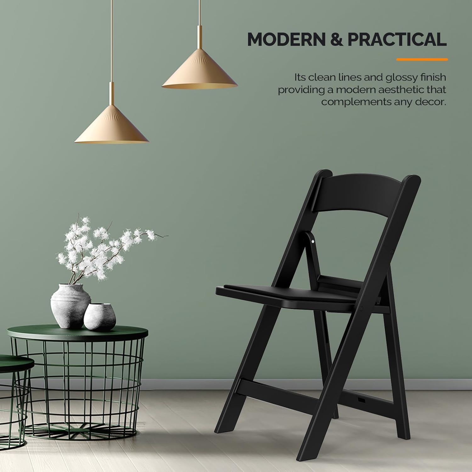 VINGLI Resin Folding Chair with Cushion Foldable Plastic Chair with Comfortable Cushioned Seat wourant