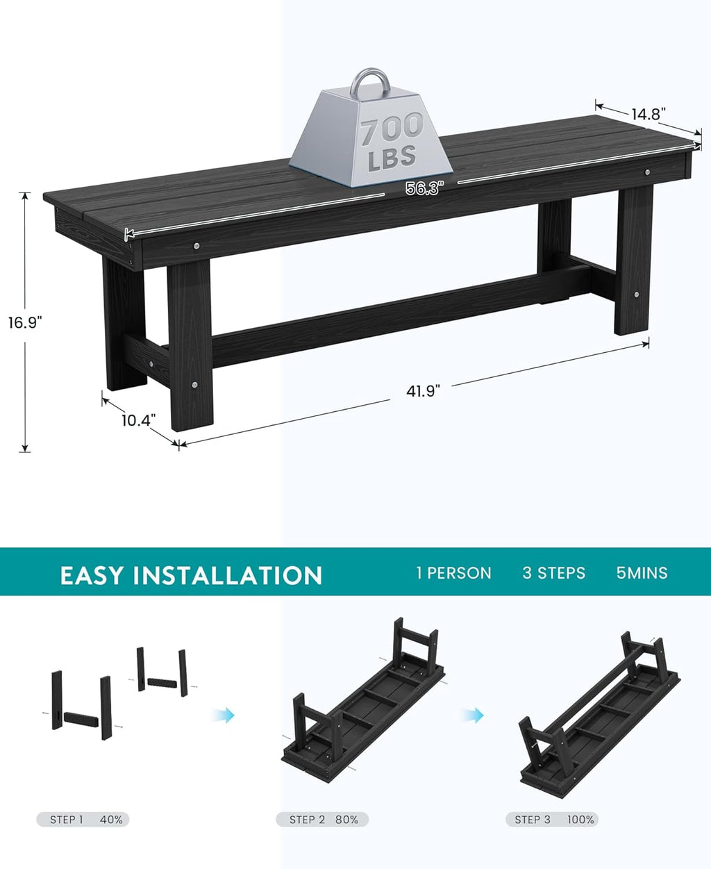 Outdoor HDPE Dining Table Set, 7-Piece Outdoor Dining Table Sets with Umbrella Hole Cut-Out Table and 6 Chairs wourant