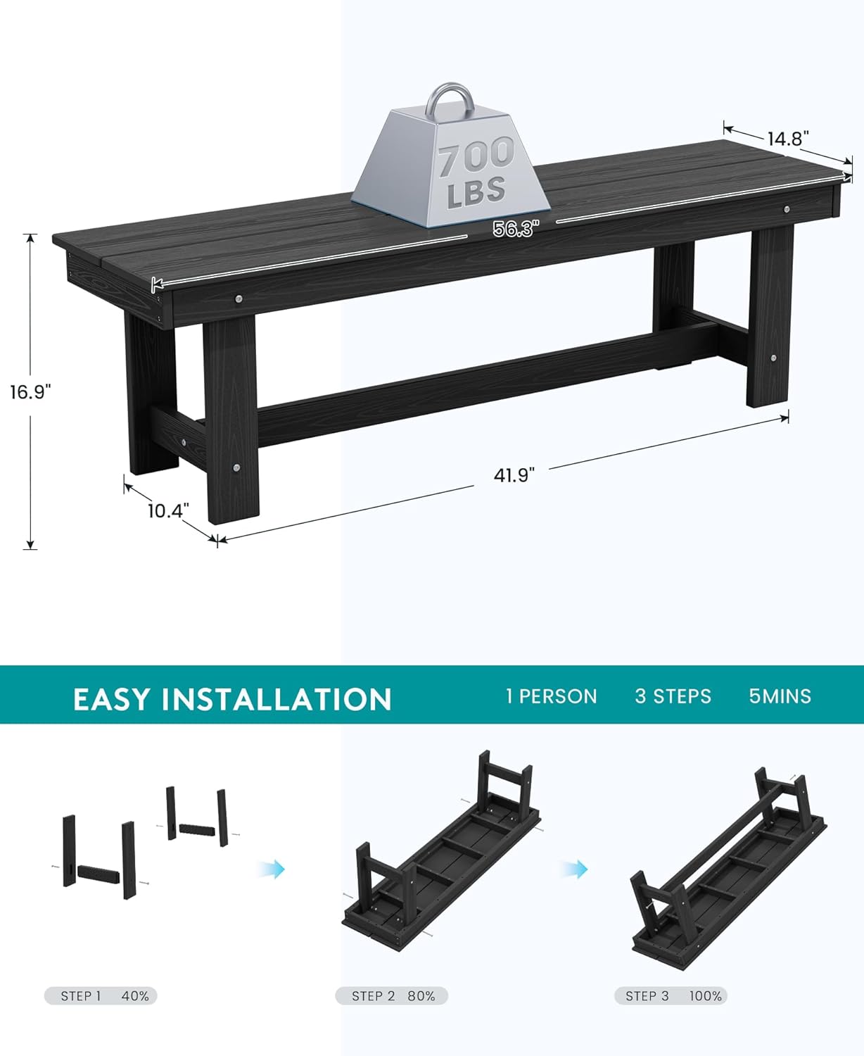 Outdoor HDPE Dining Table Set, 7-Piece Outdoor Dining Table Sets with Umbrella Hole Cut-Out Table and 6 Chairs wourant