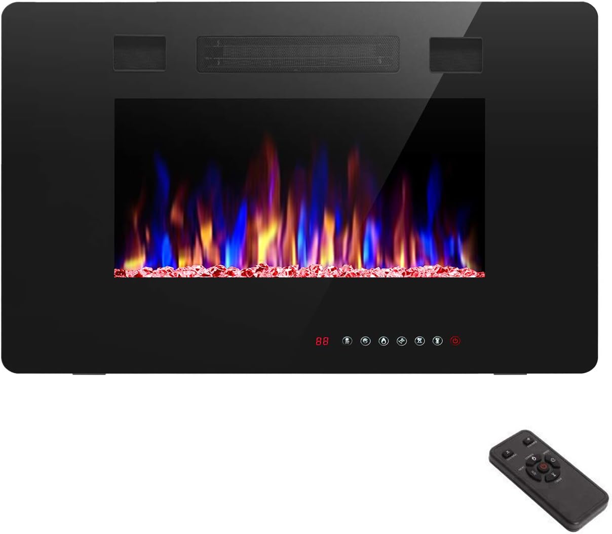 R.W.FLAME 60" Recessed and Wall Mounted Electric Fireplace, Low Noise, Fit for 2 x 6 Stud, Remote Control with Timer, Touch Screen, Adjustable Flame Color and Speed, 750-1500W wourant