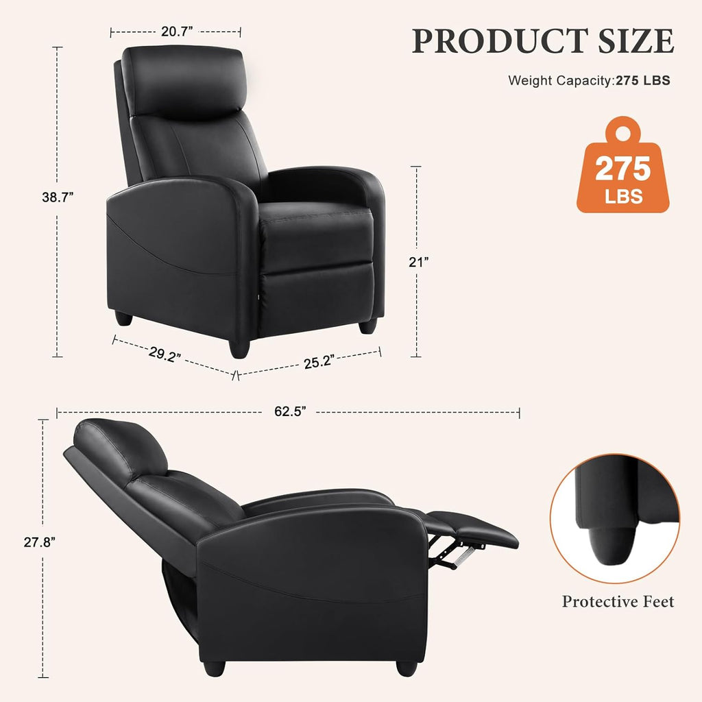 Sweetcrispy Massage Recliner Chair for Adults, Adjustable Home Theater Seating with Lumbar Support for Living Room, Modern Fabric Reclining, Pure Black wourant