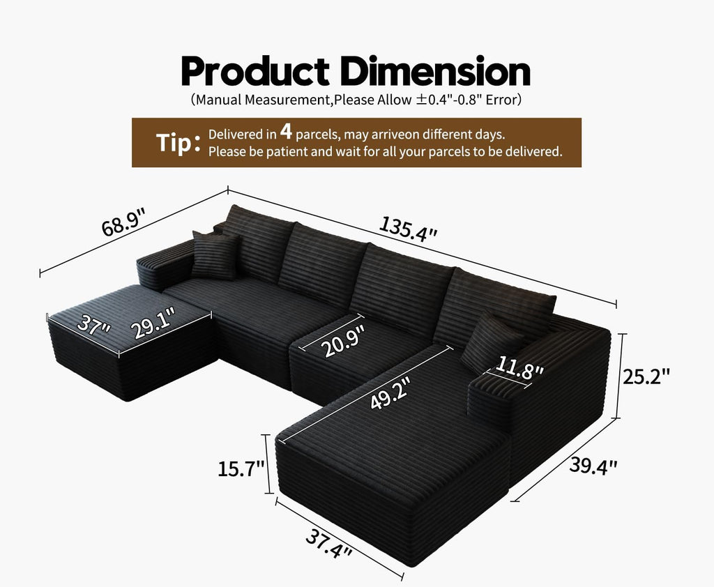 107.5 inch Cloud Modular Sectional Sofa with L-Shaped Chaise Lounge, Modern Minimalist Upholstered Sofa Deep Seating Corner Sofa wourant