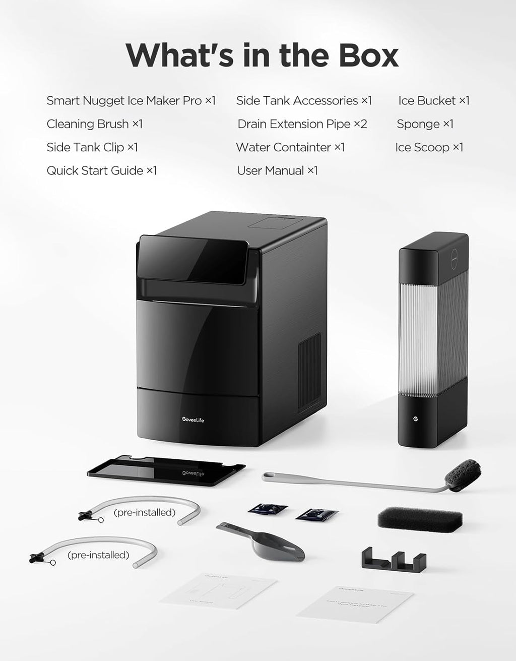GoveeLife Smart Nugget Ice Maker Pro, 60lbs Daily, 6-Minute First Ice, 40dB Ultra-Quiet with AI NoiseGuard, App & Voice Control, Self-Clean, 3.5lbs Basket & Dual Water Tanks, for Home Kitchen, Party woonhhop